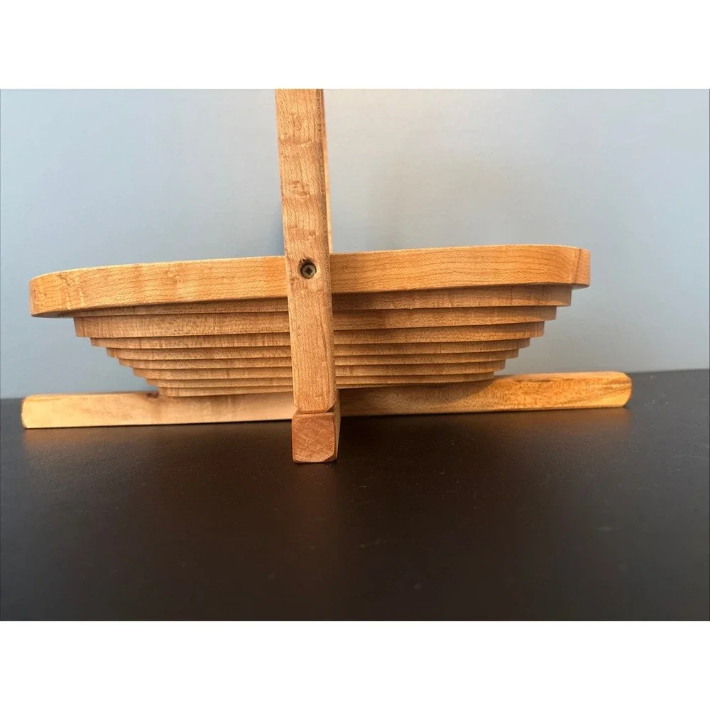 Collapsible Wooden Basket Oval Bowl Trivet Handcrafted 15